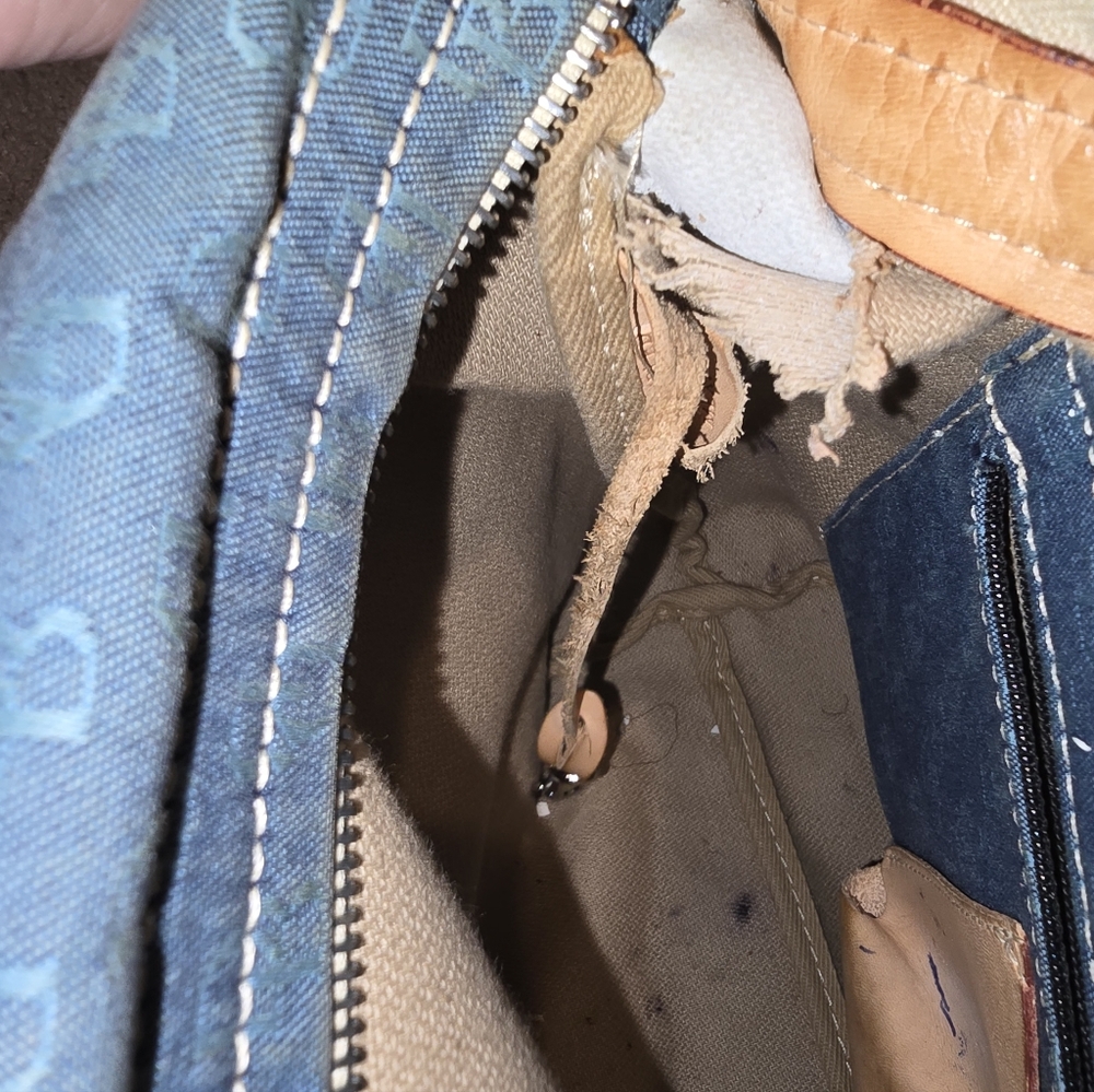 SOLD Dooney & Bourke Denim & Leather Hobo Shoulder Bag Project Purse AS-IS - Picture 8 of 10
